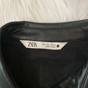 Women’s Zara Black Faux Leather shirt w/ puff sleeves size Large